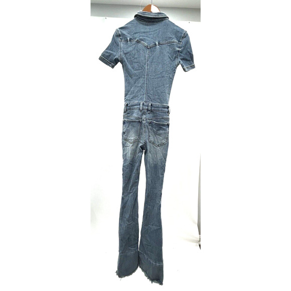 SER.O.YA Womens Size Small Blue Fallon Denim Flare Jumpsuit Split Raw Hem NWT - Picture 4 of 16